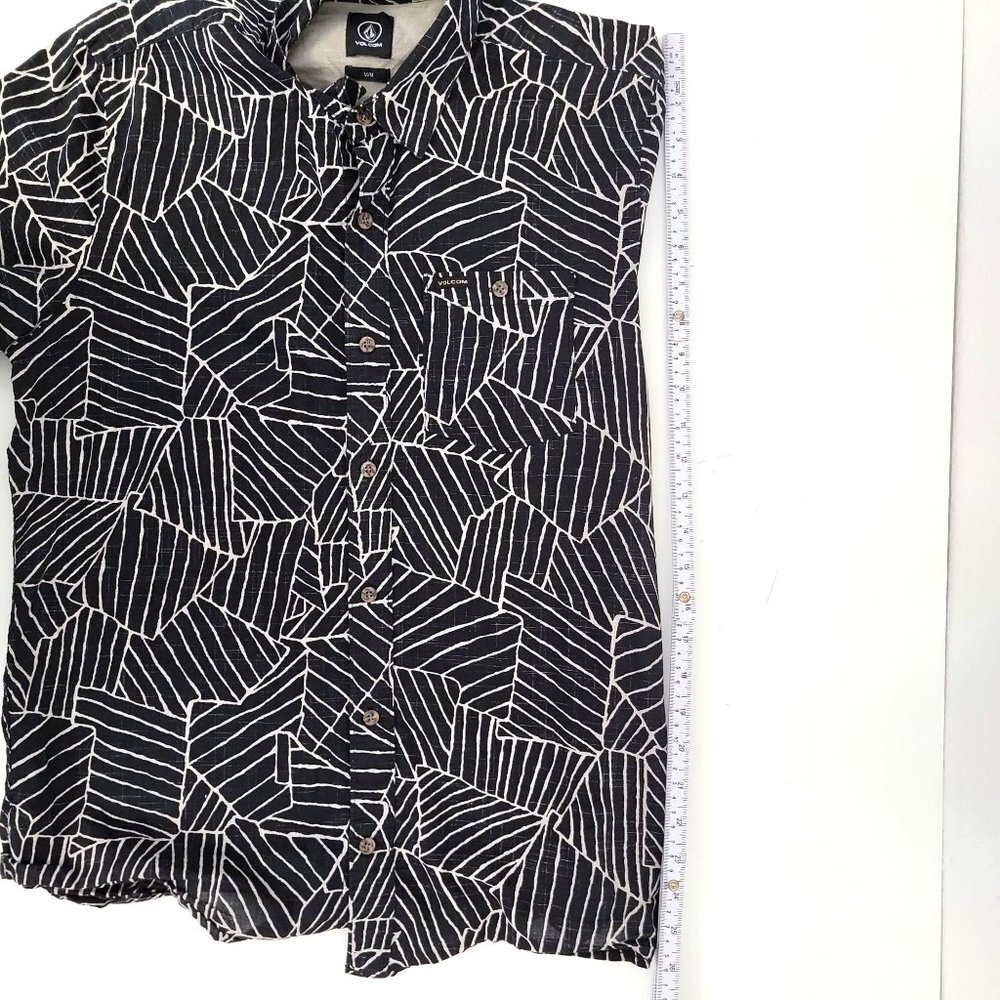 Volcom Black & Cream Abstract Print Slim Fit Short Sleeve Button Up Shirt SZ M - Picture 7 of 10